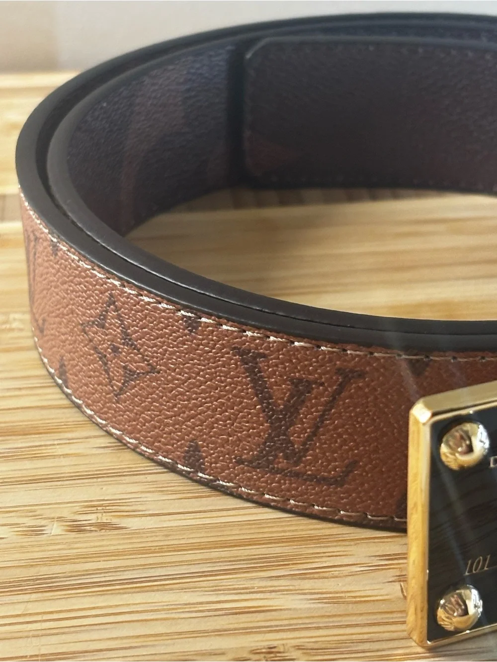 Brand New !!  Black & Brown Monogram Men’s Belt with Gold Plaque